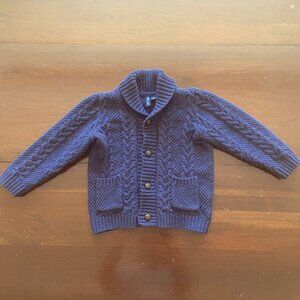 💙 Janie & Jack Shawl Collar Cable Knit Cardigan Sweater Navy Blue (2T)